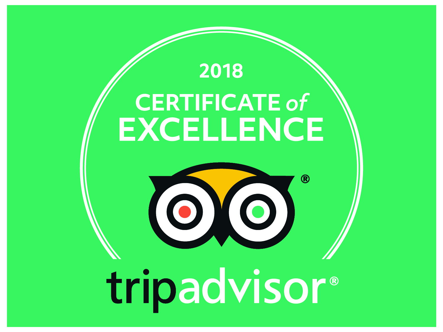 TripAdvisor Certificate of Excellence Award 2018